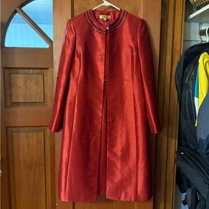 Kasper Red Women's Cape Coat with Embellished Collar